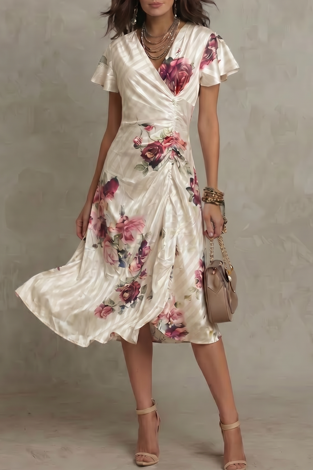 Vintage Satin Midi Dress with Romantic Design for Special Occasions