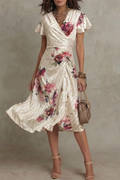 Vintage Satin Midi Dress with Romantic Design for Special Occasions