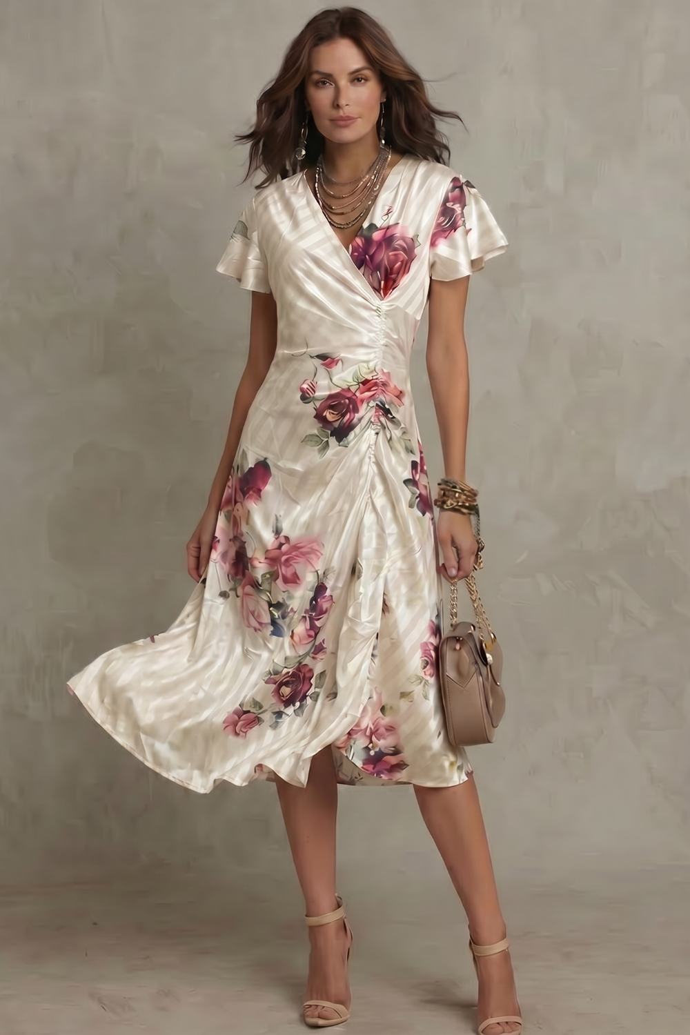 Vintage Satin Midi Dress with Romantic Design for Special Occasions