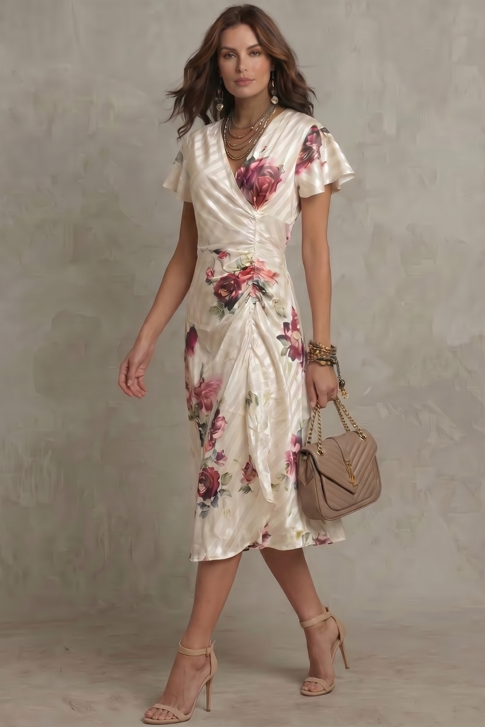 Vintage Satin Midi Dress with Romantic Design for Special Occasions