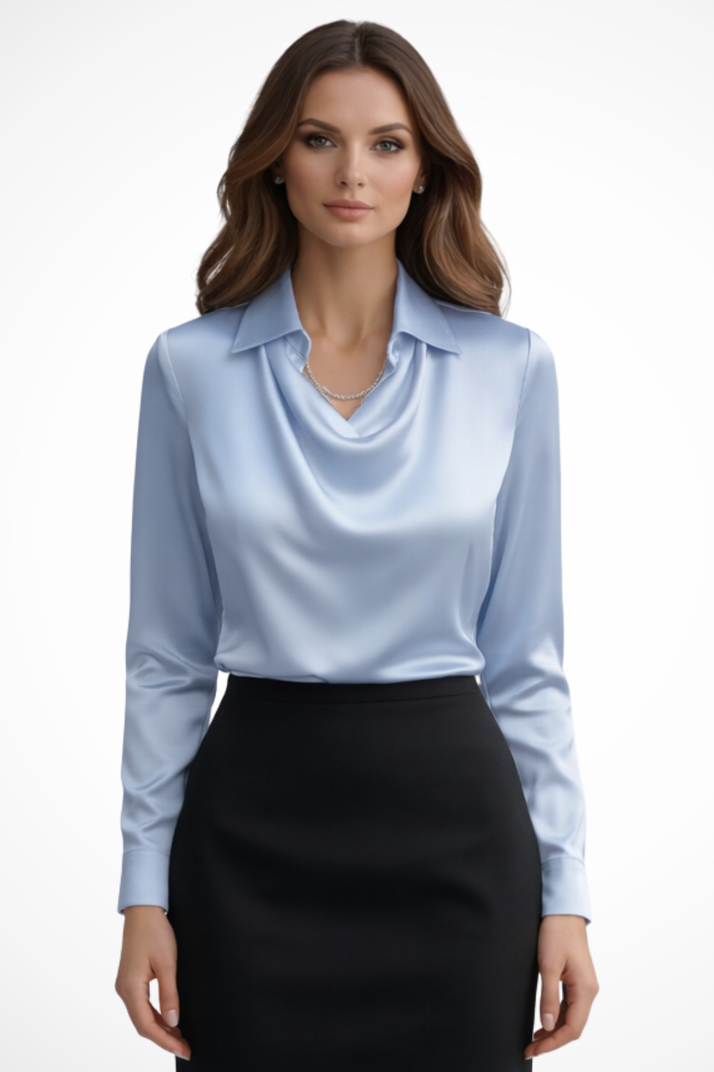 Satin Long Sleeve Blouse for Women | Draped Neck Design | Elegant Top for Casual or Formal Wear