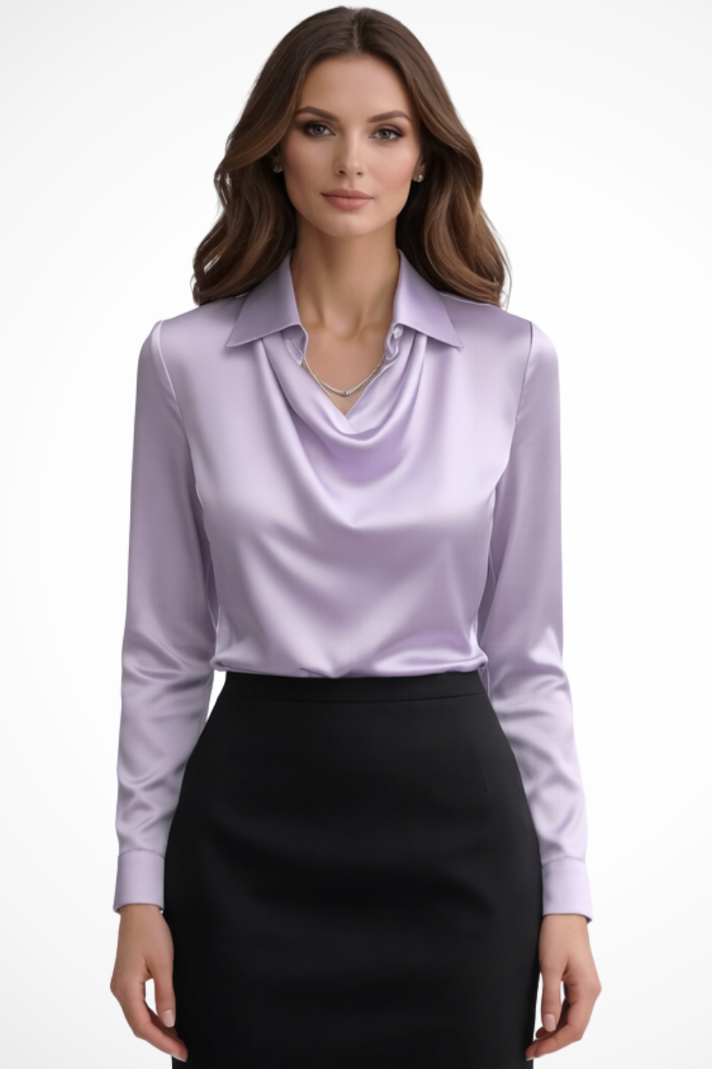 Satin Long Sleeve Blouse for Women | Draped Neck Design | Elegant Top for Casual or Formal Wear