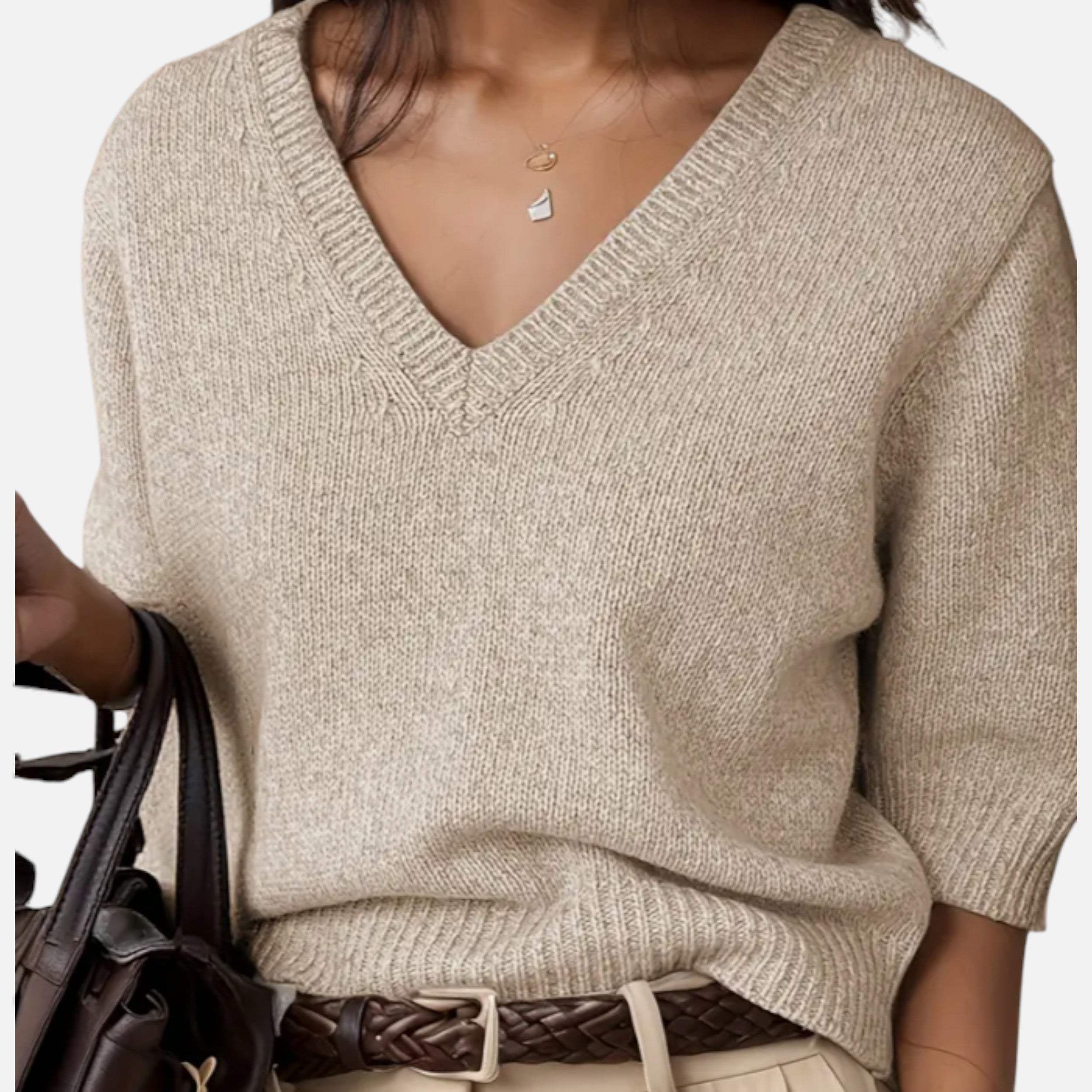 Women's V-Neck Knit Top | Elegant Summer Style | Lightweight Fabric