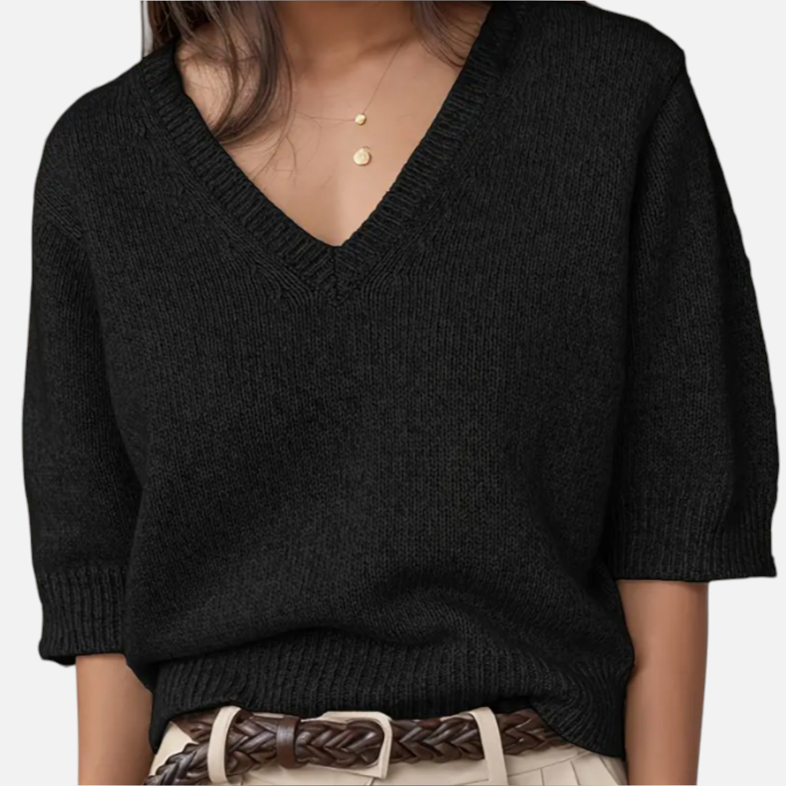 Women's V-Neck Knit Top | Elegant Summer Style | Lightweight Fabric