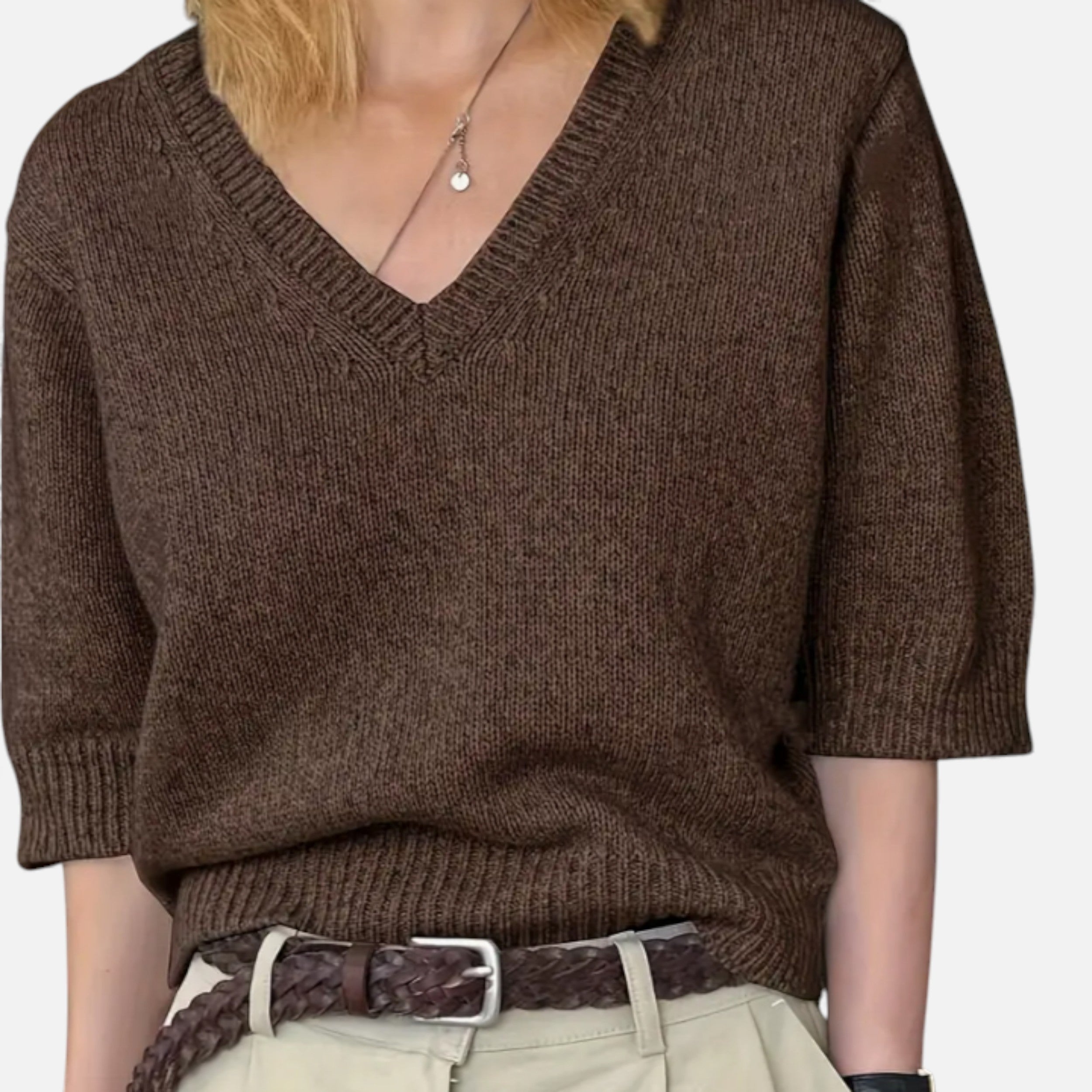 Women's V-Neck Knit Top | Elegant Summer Style | Lightweight Fabric