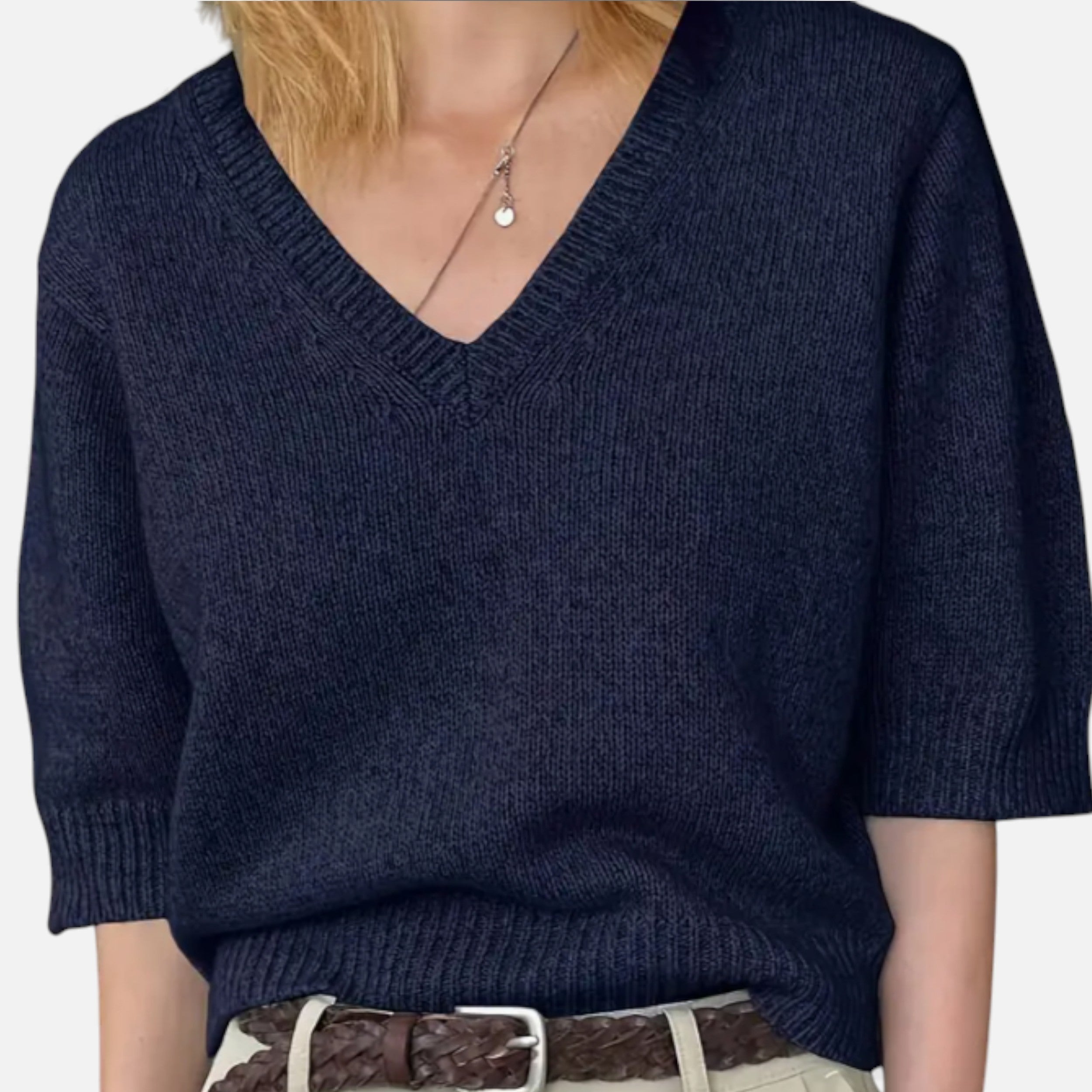Women's V-Neck Knit Top | Elegant Summer Style | Lightweight Fabric