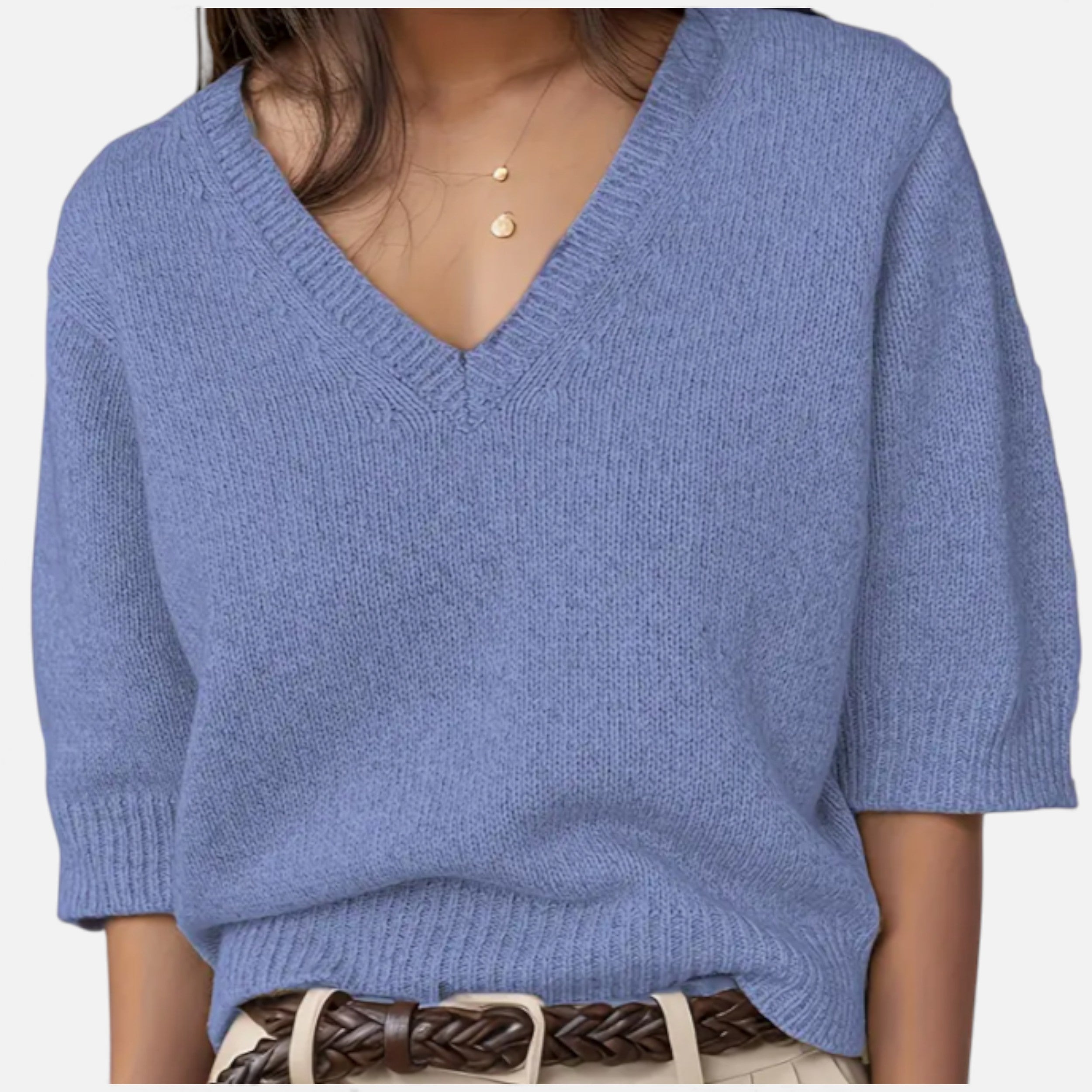 Women's V-Neck Knit Top | Elegant Summer Style | Lightweight Fabric