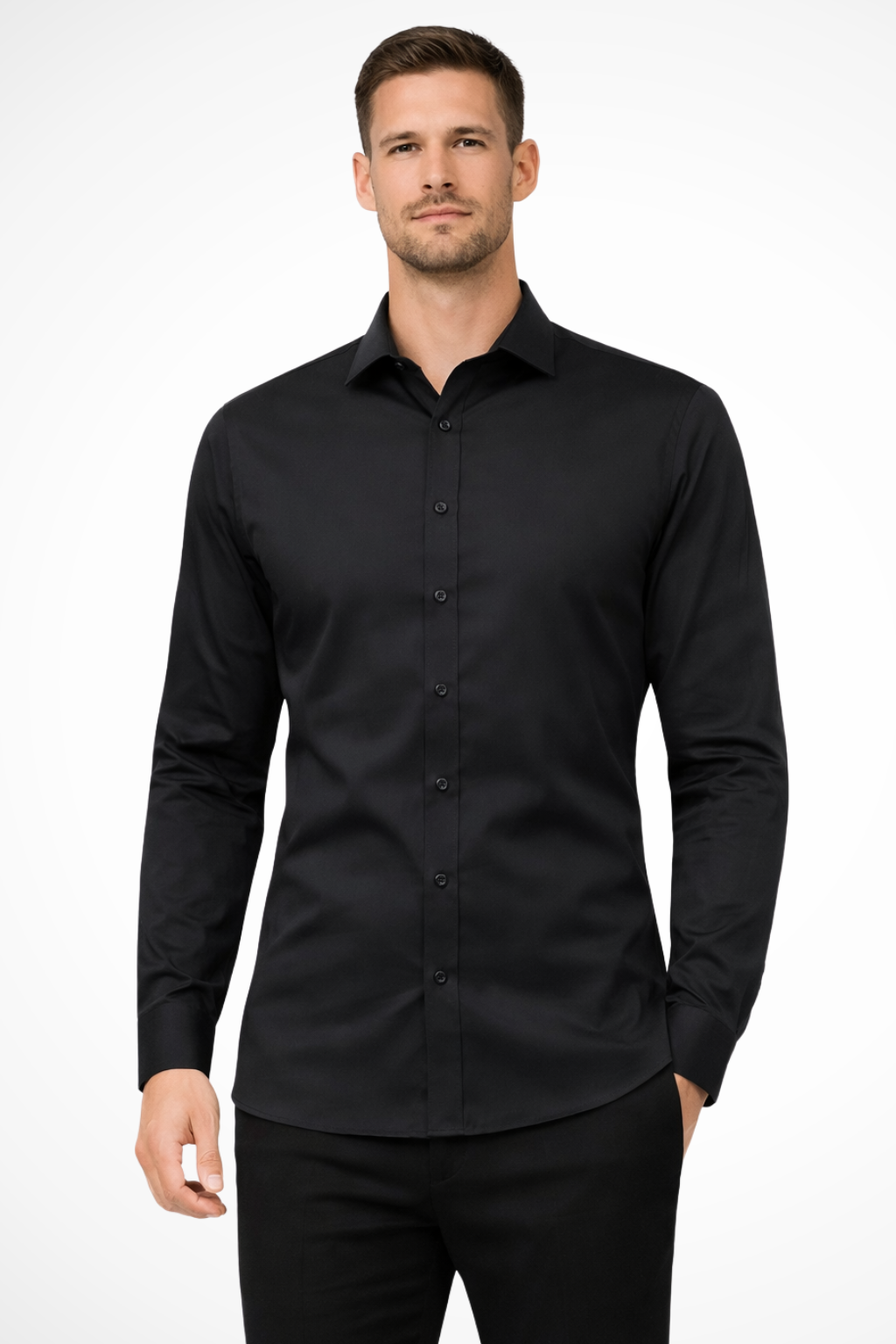 Slim Fit Long Sleeve Business Casual Shirt for Men - Classic Design, Comfortable Cotton Blend, Versatile Workwear