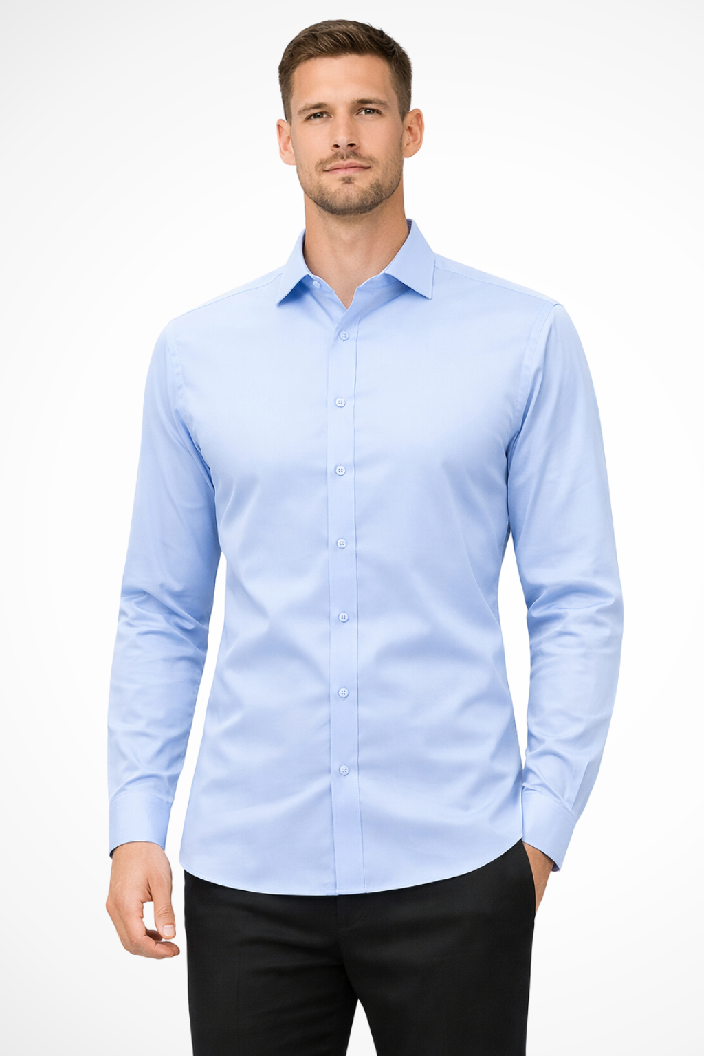 Slim Fit Long Sleeve Business Casual Shirt for Men - Classic Design, Comfortable Cotton Blend, Versatile Workwear