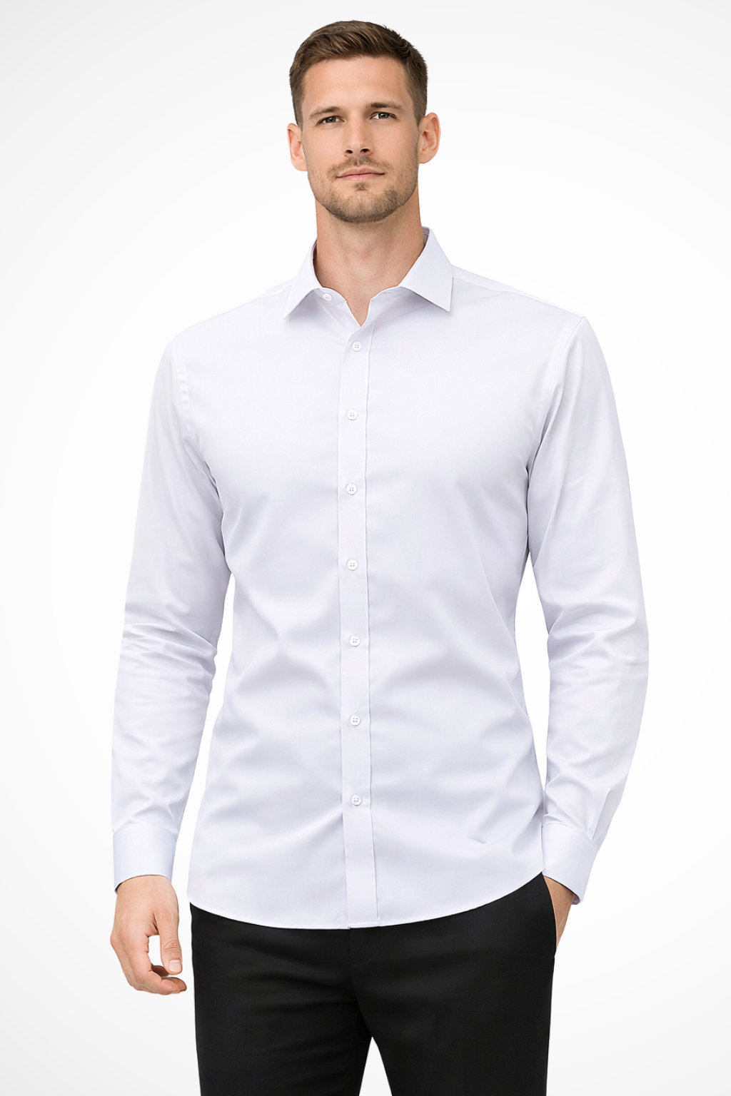 Slim Fit Long Sleeve Business Casual Shirt for Men - Classic Design, Comfortable Cotton Blend, Versatile Workwear