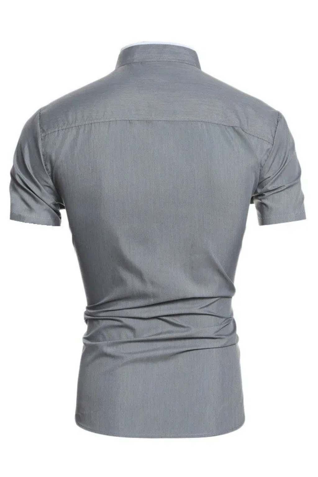 Slim Fit Short Sleeve Button-Up Shirt with Stand Collar for Men - Casual Wear, Lightweight Cotton Blend