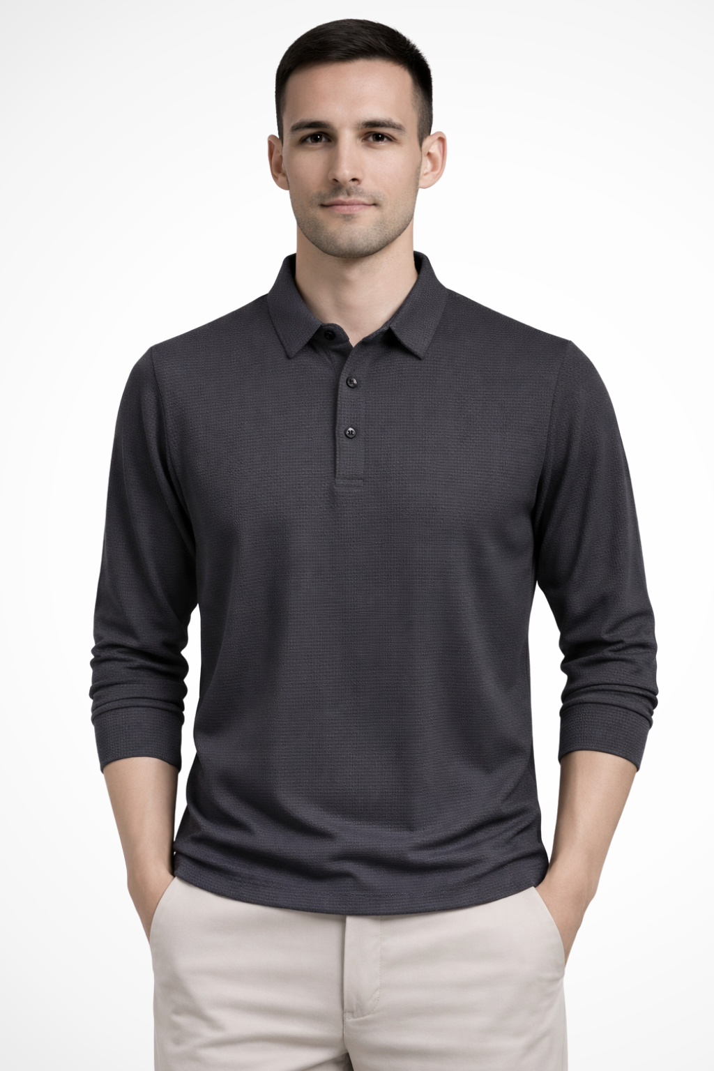 Textured Short Sleeve Polo Shirt for Men - Casual Wear, Comfortable Fit, Versatile Style, Ideal for Everyday Use