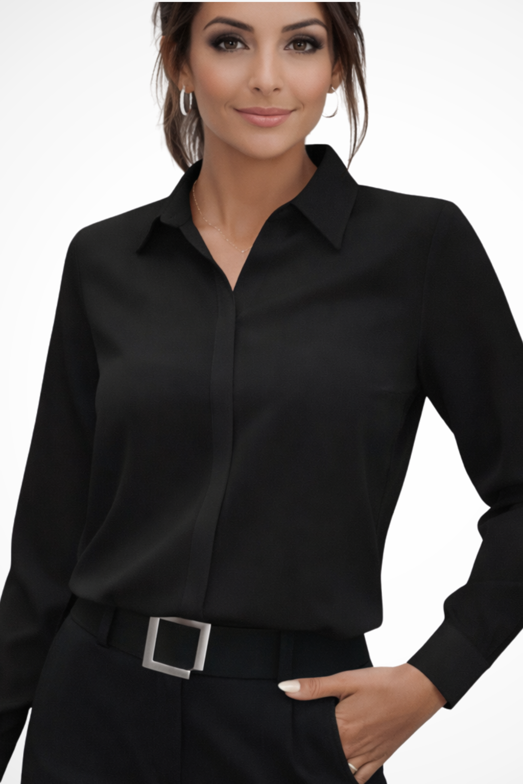 Women's Long Sleeve Collared Blouse | Tailored Fit | Versatile Office Wear | Lightweight Fabric