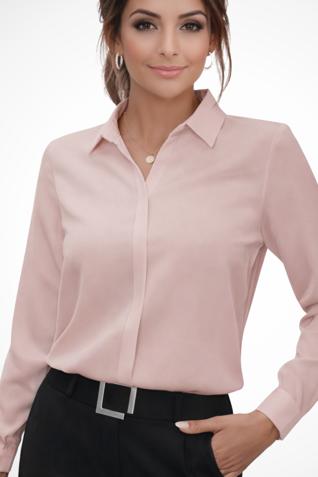 Women's Long Sleeve Collared Blouse | Tailored Fit | Versatile Office Wear | Lightweight Fabric