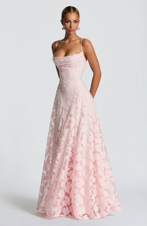 Floral Pattern Long Women's Dress with Thin Straps for Summer Events