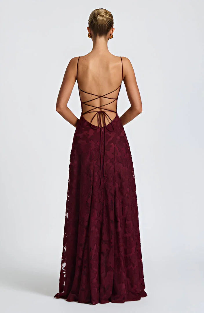 Floral Pattern Long Women's Dress with Thin Straps for Summer Events