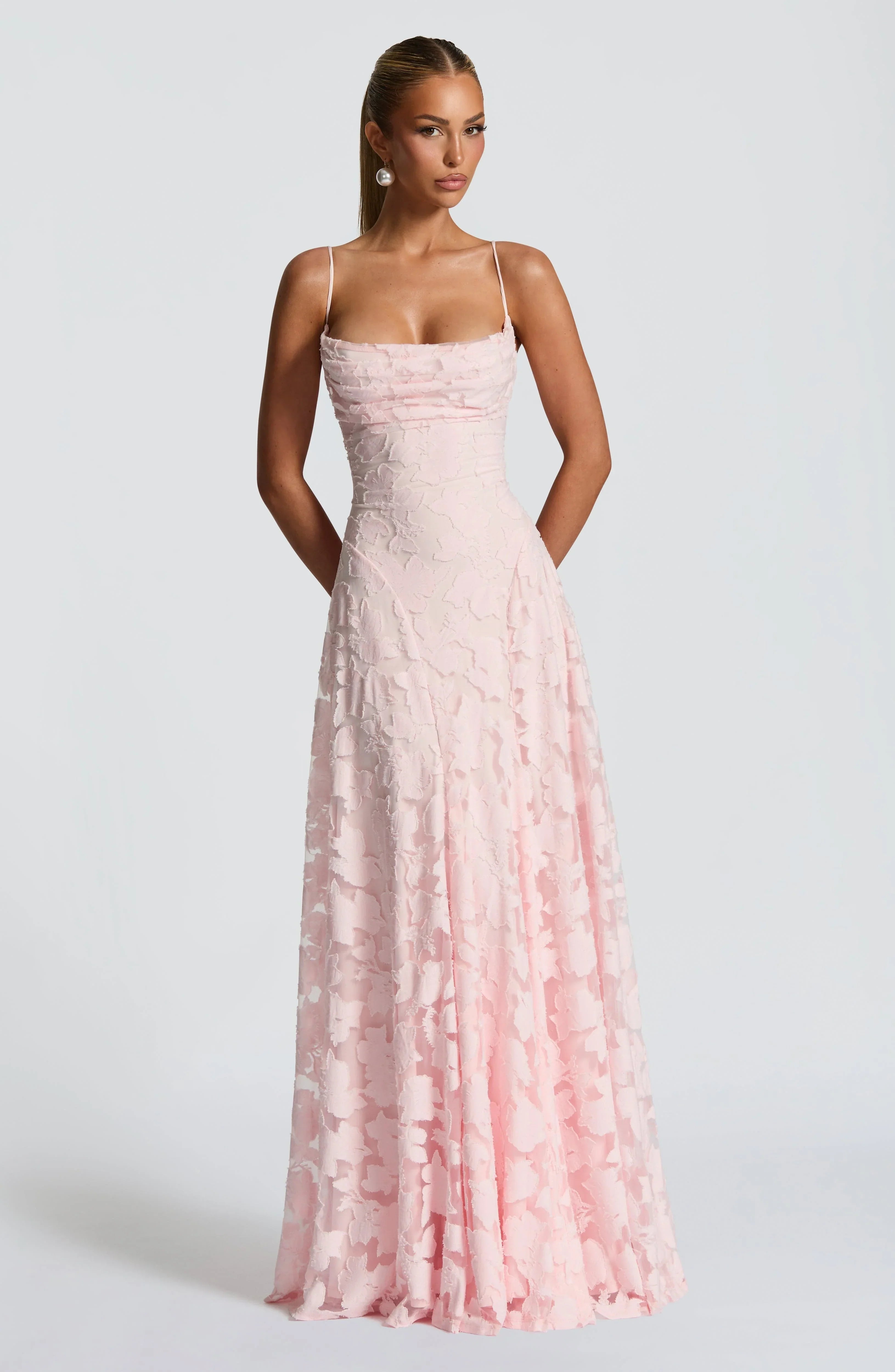 Floral Pattern Long Women's Dress with Thin Straps for Summer Events