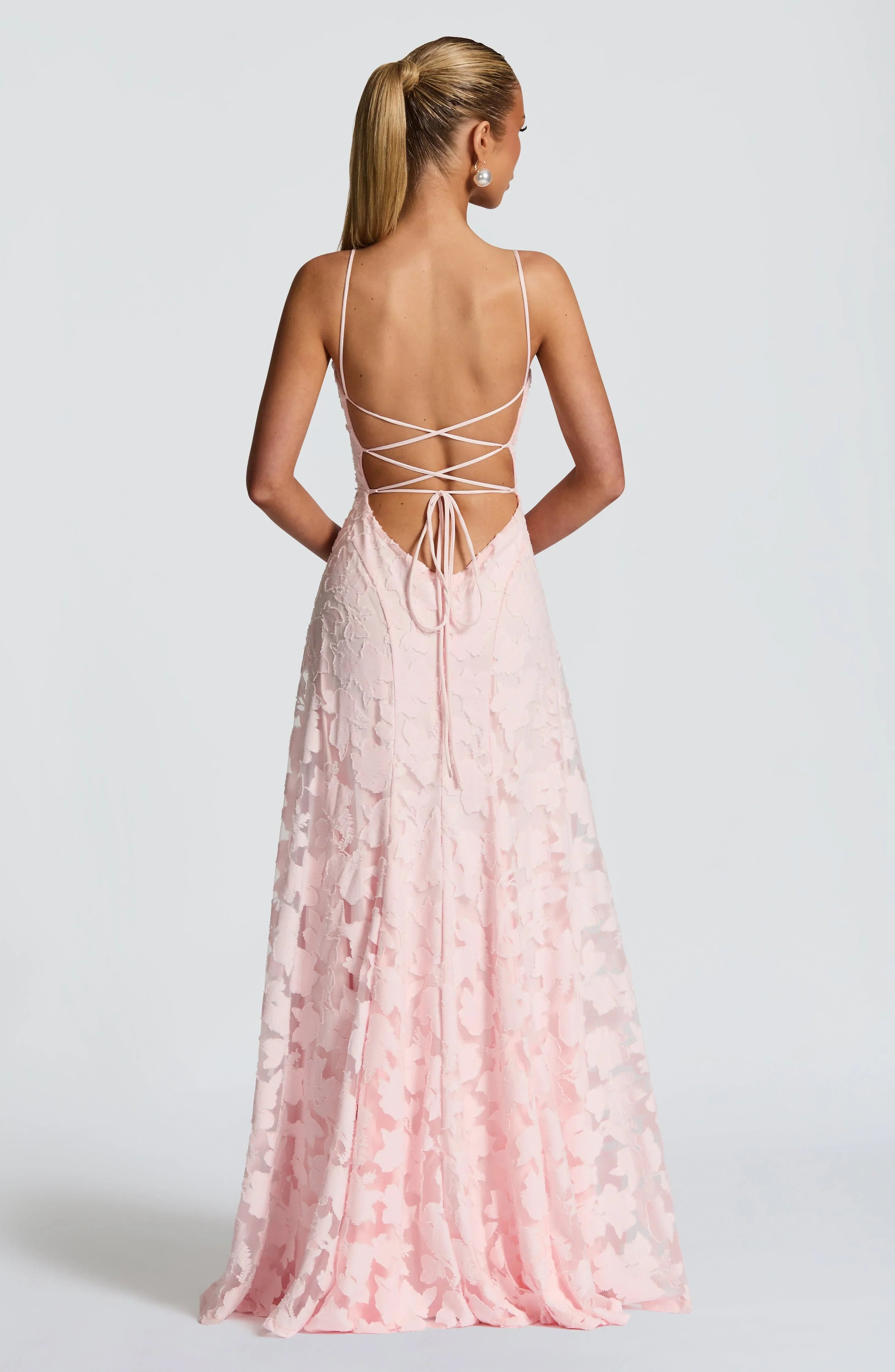 Floral Pattern Long Women's Dress with Thin Straps for Summer Events