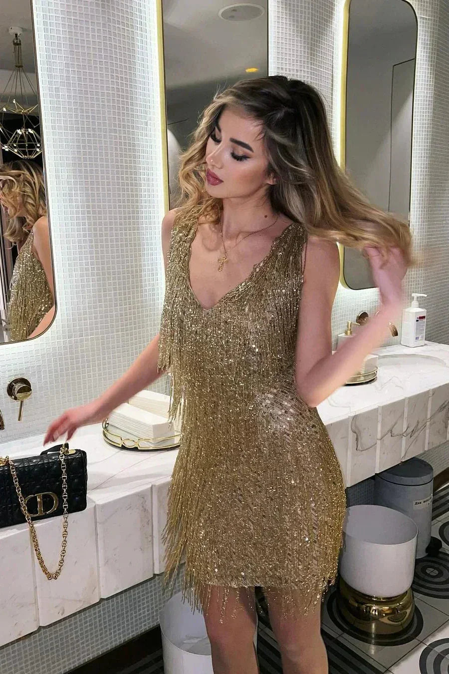 Fringe Sequin Dress for Women - Short Party Dress with Stylish Design