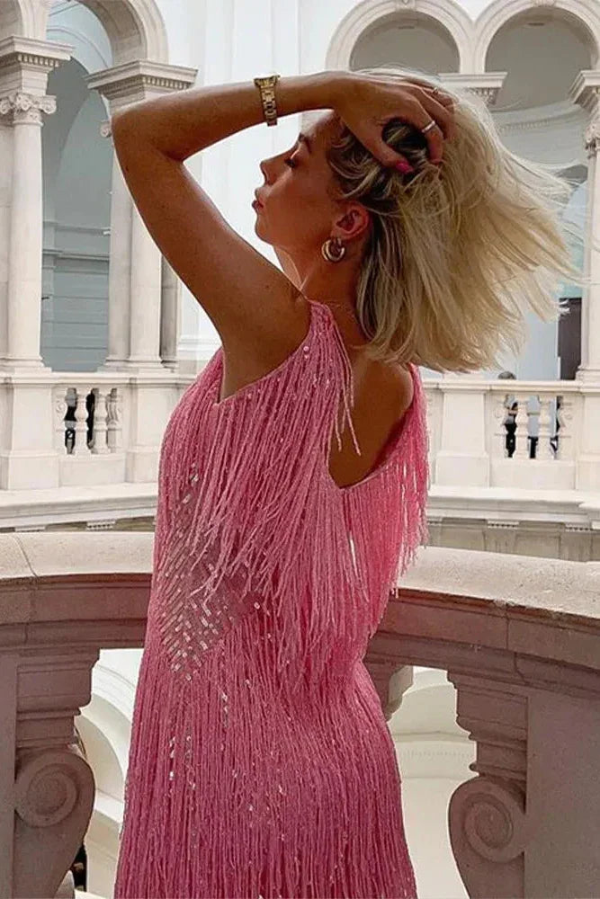 Fringe Sequin Dress for Women - Short Party Dress with Stylish Design